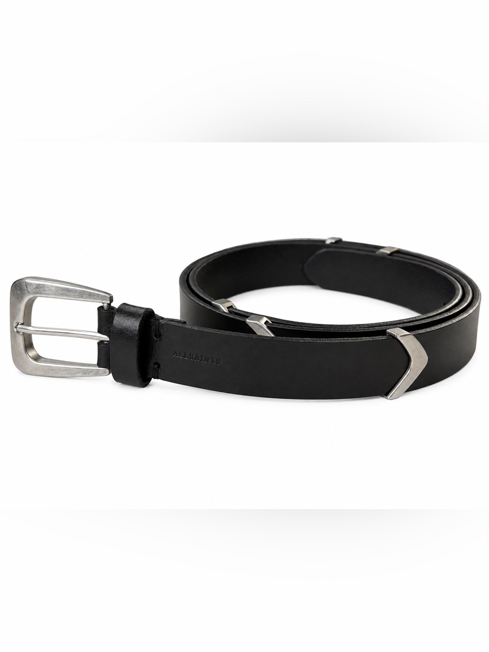 AllSaints Arrow Ornament Leather Belt Black Antique Nickel XL NWT